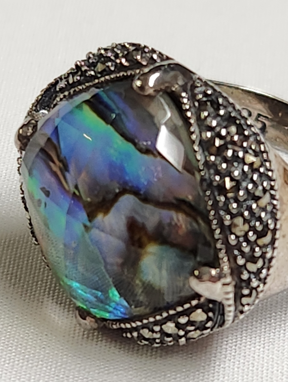 MARC JACOBS Sterling Silver Abalone Shell Ring With Marcaste Accents Size 8 - Picture 15 of 17